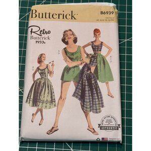 Butterick B6939 Retro 1950s Playsuit Midriff Blouse Shorts & Skirt Sewing Patter